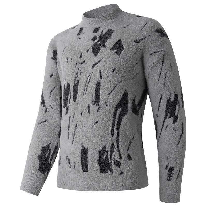 Herren Strukturierter Mockneck-Pullover mit abstraktem Brush-Pattern Shop Nory