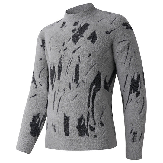 Herren Strukturierter Mockneck-Pullover mit abstraktem Brush-Pattern Shop Nory