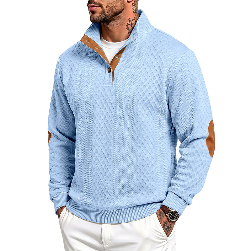 Herren Feinstrukturierter Troyer-Pullover mit Kragenbesatz und Ellbogen-Patches Shop Nory