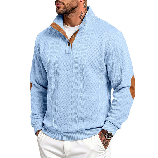 Herren Feinstrukturierter Troyer-Pullover mit Kragenbesatz und Ellbogen-Patches Shop Nory
