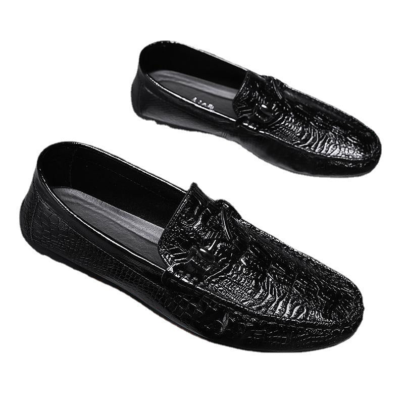 Herren Mokassin-Slipper mit Krokoprägung und dekorativem Metallzierring Shopy Nory