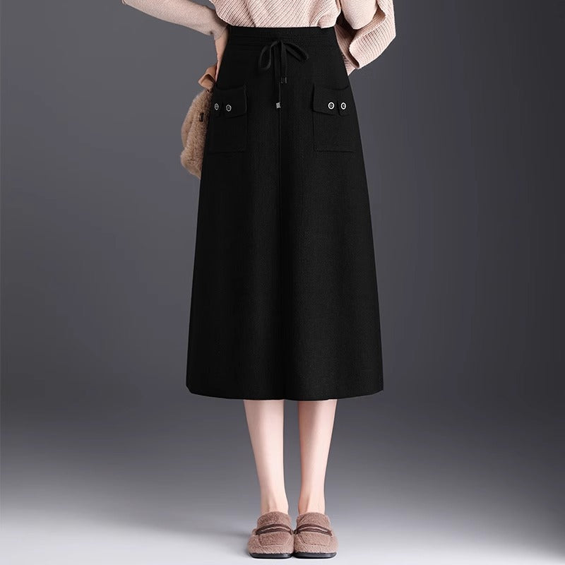 Damen Modischer Maxirock mit Taschen und Bindegürtel Shop Nory