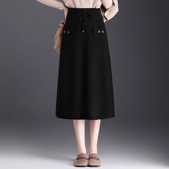 Damen Modischer Maxirock mit Taschen und Bindegürtel Shop Nory