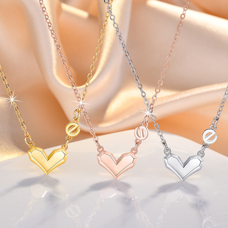 Damen Halskette mit herzförmigem Anhänger im modernem, geometrischem Design Shop Nory