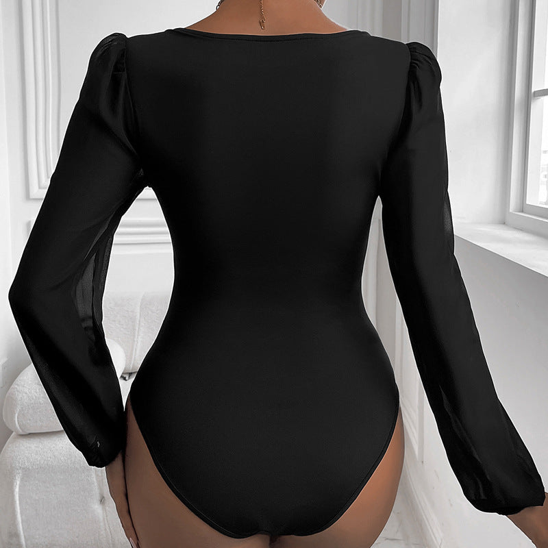 Damen Figurbetontes Body-Top mit herzförmigem Ausschnitt, Puffärmeln und taillierter Silhouette Shop Nory