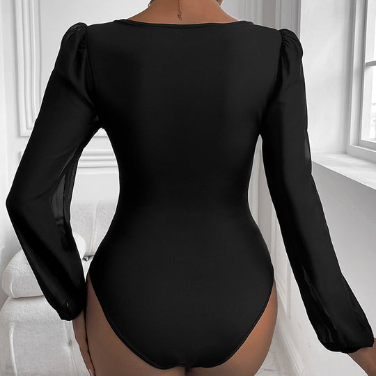 Damen Figurbetontes Body-Top mit herzförmigem Ausschnitt, Puffärmeln und taillierter Silhouette Shop Nory