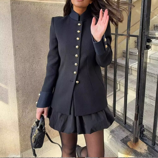 Damen Taillierte Stehkragenjacke mit goldfarbenen Zierknöpfen und formgebenden Teilungsnähten Shop Nory