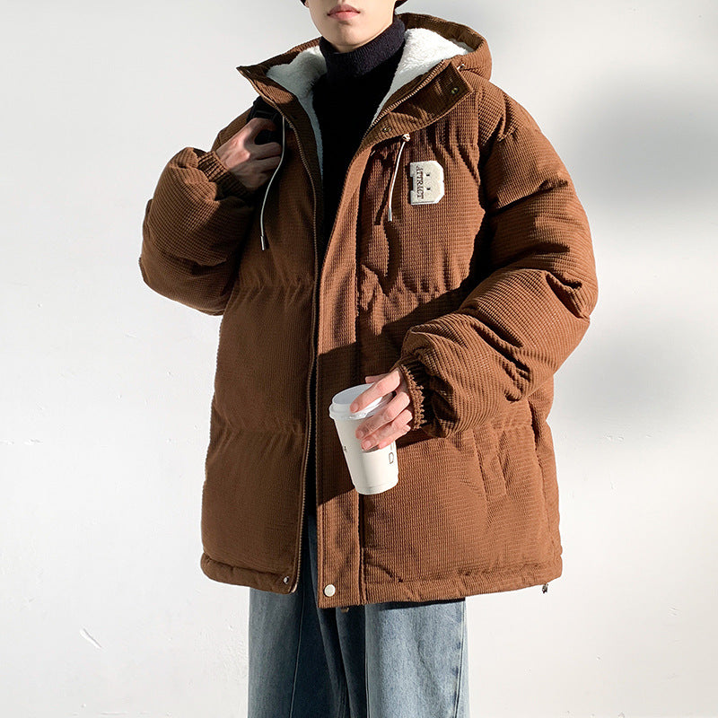 Herren Gepolsterte Cord-Steppjacke mit Kapuze, Teddyfleece-Innenfutter und Oversize-Schnitt Shop Nory