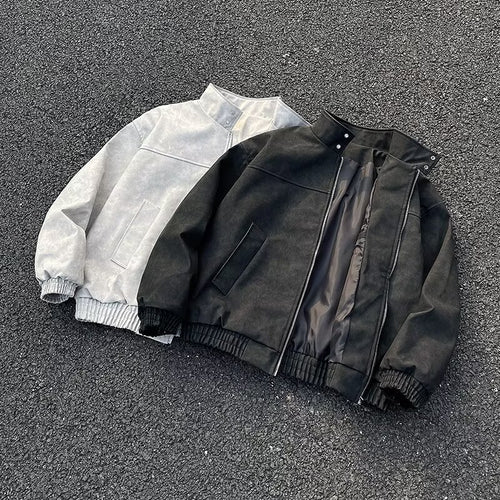 Unisex Kurz geschnittene Oversize-Bomberjacke mit Stehkragen und elastischem Saum Shop Nory