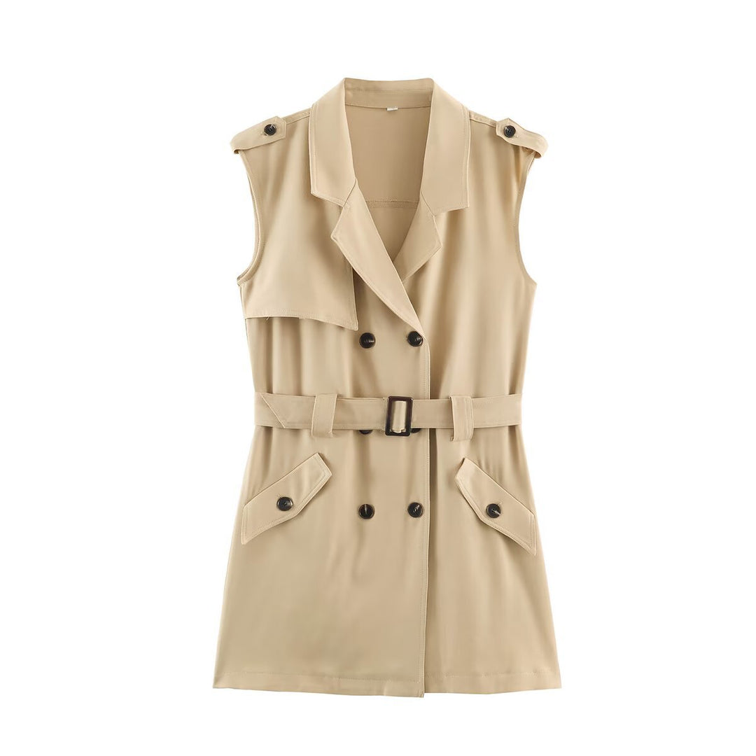 Damen Ärmelloses Tailliertes Trenchkleid mit Bindegürtel und Pattentaschen Shop Nory