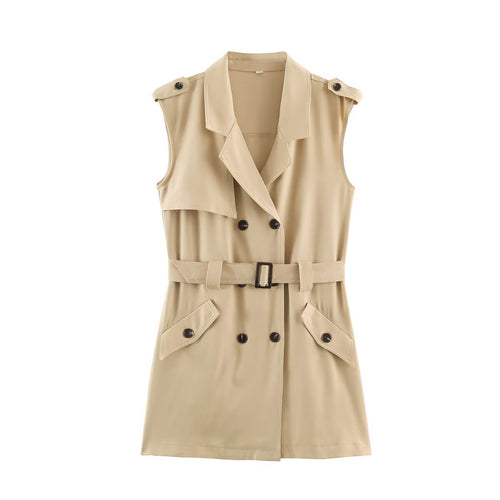 Damen Ärmelloses Tailliertes Trenchkleid mit Bindegürtel und Pattentaschen Shop Nory
