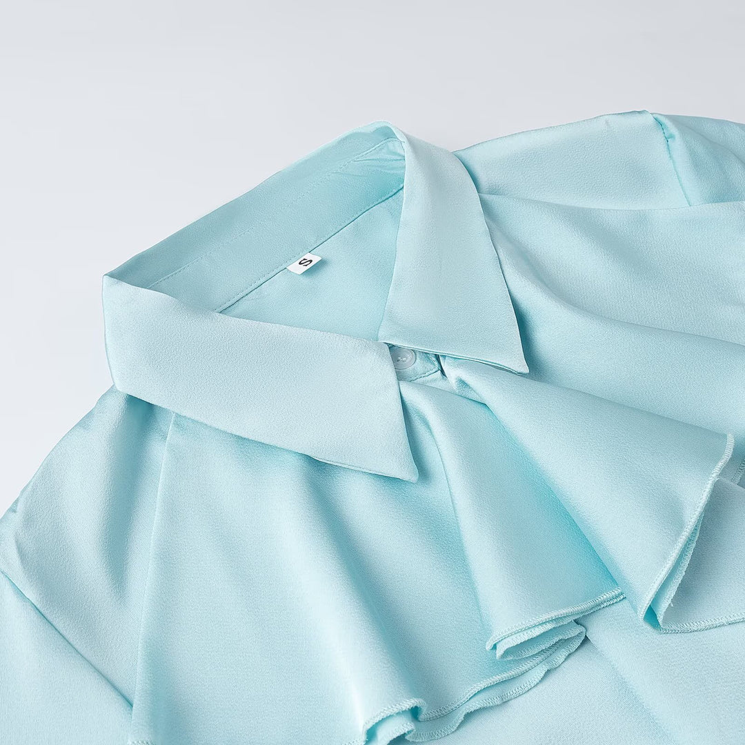 Damen Schluppenbluse mit Volantfront und Rüschenmanschetten Shop Nory