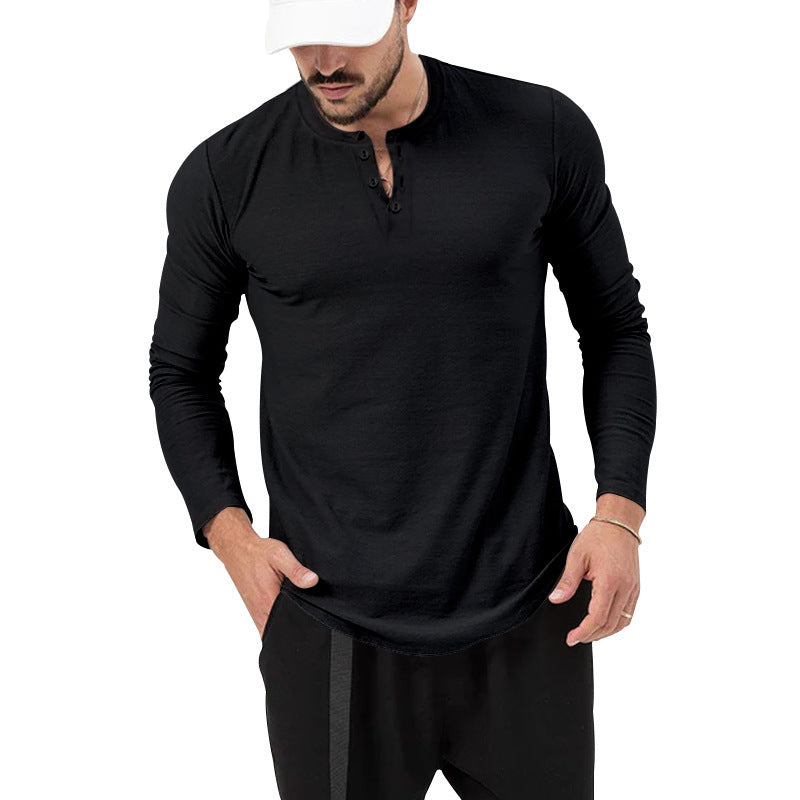 Herren Langarm Henley-Shirt mit modischem Knopfverschluss Shopnory