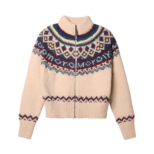 Damen Kuschelige Grobstrickjacke mit Zipper und geometrischem Muster Shop Nory