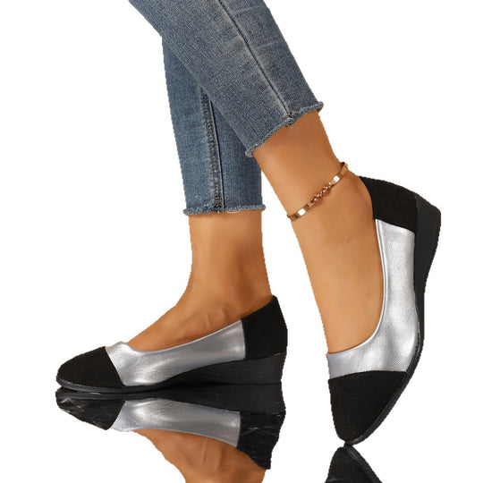 Damen Komfort-Ballerinas mit leichtem Keilabsatz, Materialmix und gepolstertem Fußbett Shop Nory