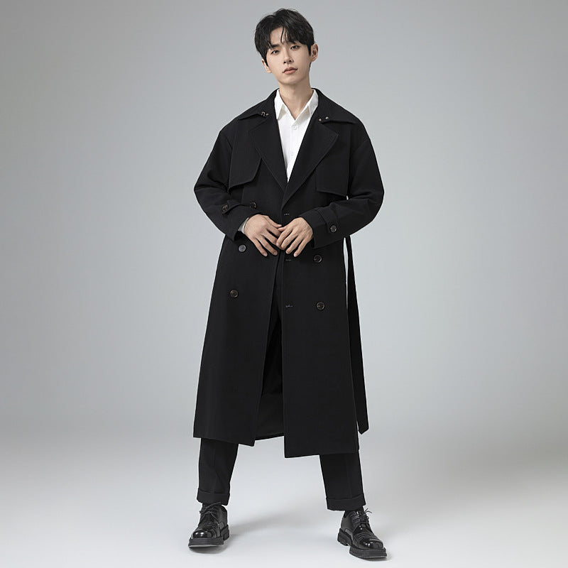 Herren Trenchcoat im minimalistischen Doppelreiher mit breitem Schalkragen und Taillengürtel Shop Nory