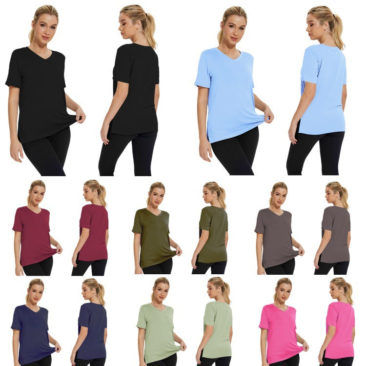 Damen Funktionales V-Ausschnitt Sportshirt mit atmungsaktiver Technologie Shopnory