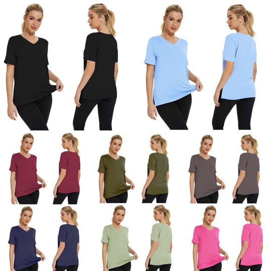 Damen Funktionales V-Ausschnitt Sportshirt mit atmungsaktiver Technologie Shopnory