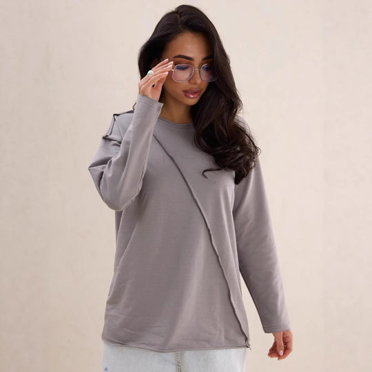Damen Oversized Longsleeve mit schräger Naht und überschnittenen Schultern Shop Nory