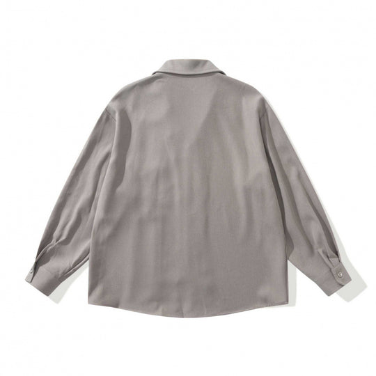 Unisex Oversize Leichtes Langarm-Hemd mit Reverskragen, Brusttasche und kastiger Silhouette Shop Nory