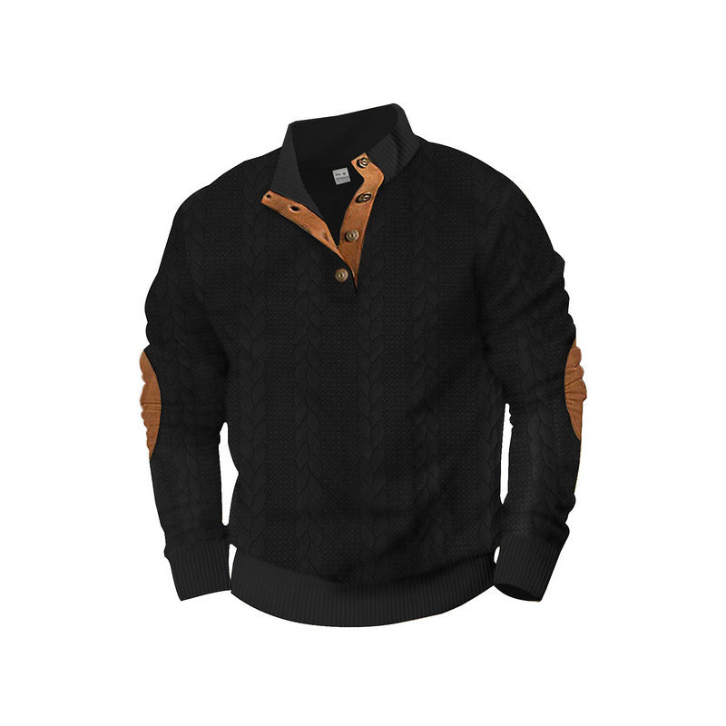 Herren Kabelstrick-Pullover mit Stehkragen, Knopfleiste & Ellbogenpatches Shop Nory