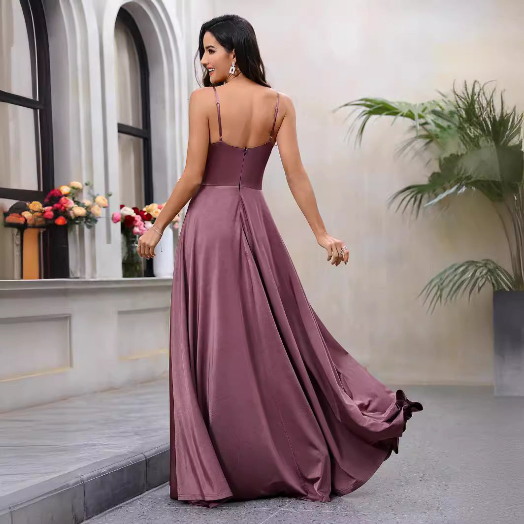 Damen Elegantes Maxikleid mit gerafftem Oberteil und schwingendem Saum