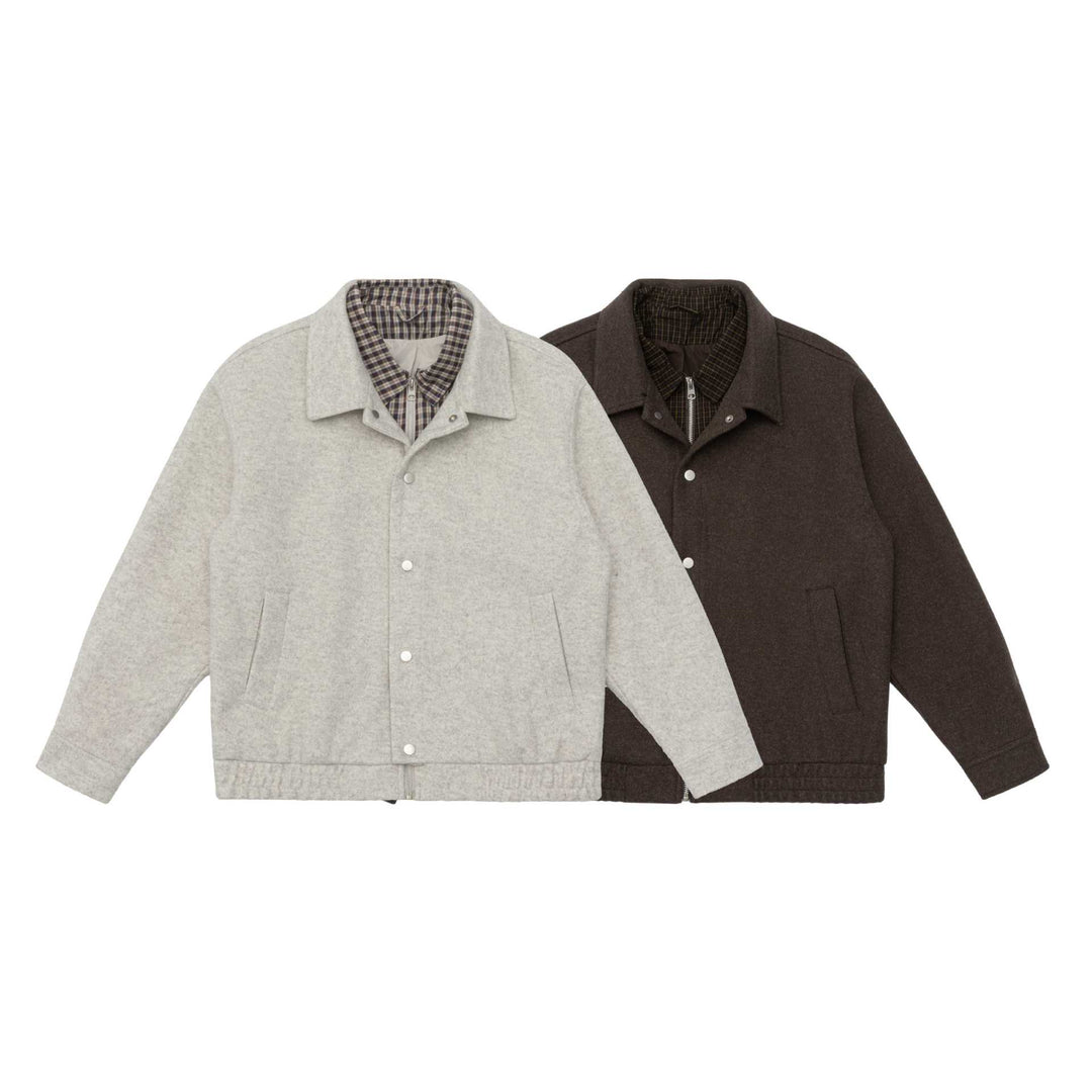 Herren Kurzblouson aus Wollmix mit kariert gefütterter Innenweste und Druckknopfblende Shop Nory