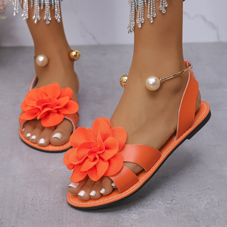 Damen Blumensandalen mit großer 3D-Blütenapplikation und Slingback Shop Nory