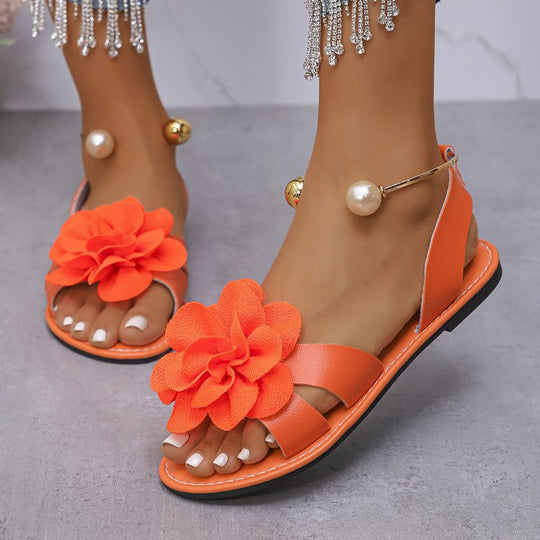 Damen Blumensandalen mit großer 3D-Blütenapplikation und Slingback Shop Nory