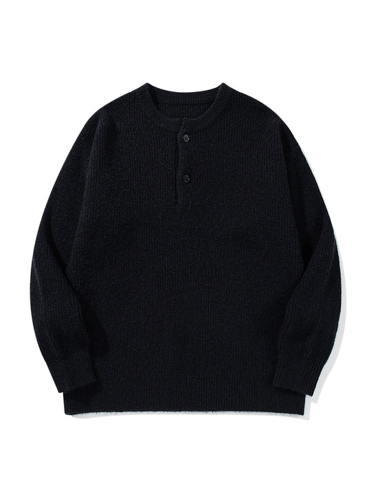 Herren Grobstrick-Henley-Pullover mit halber Knopfleiste und Rippbündchen Shop Nory