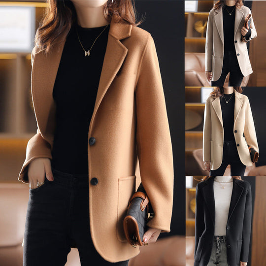 Damen eleganter Wollblazer mit klassischen Revers und strukturiertem Schnitt