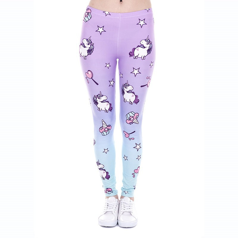 Damen Leggings mit Einhorn-Print, Verlaufsmuster und hohem Komfortbund Shopy Nory