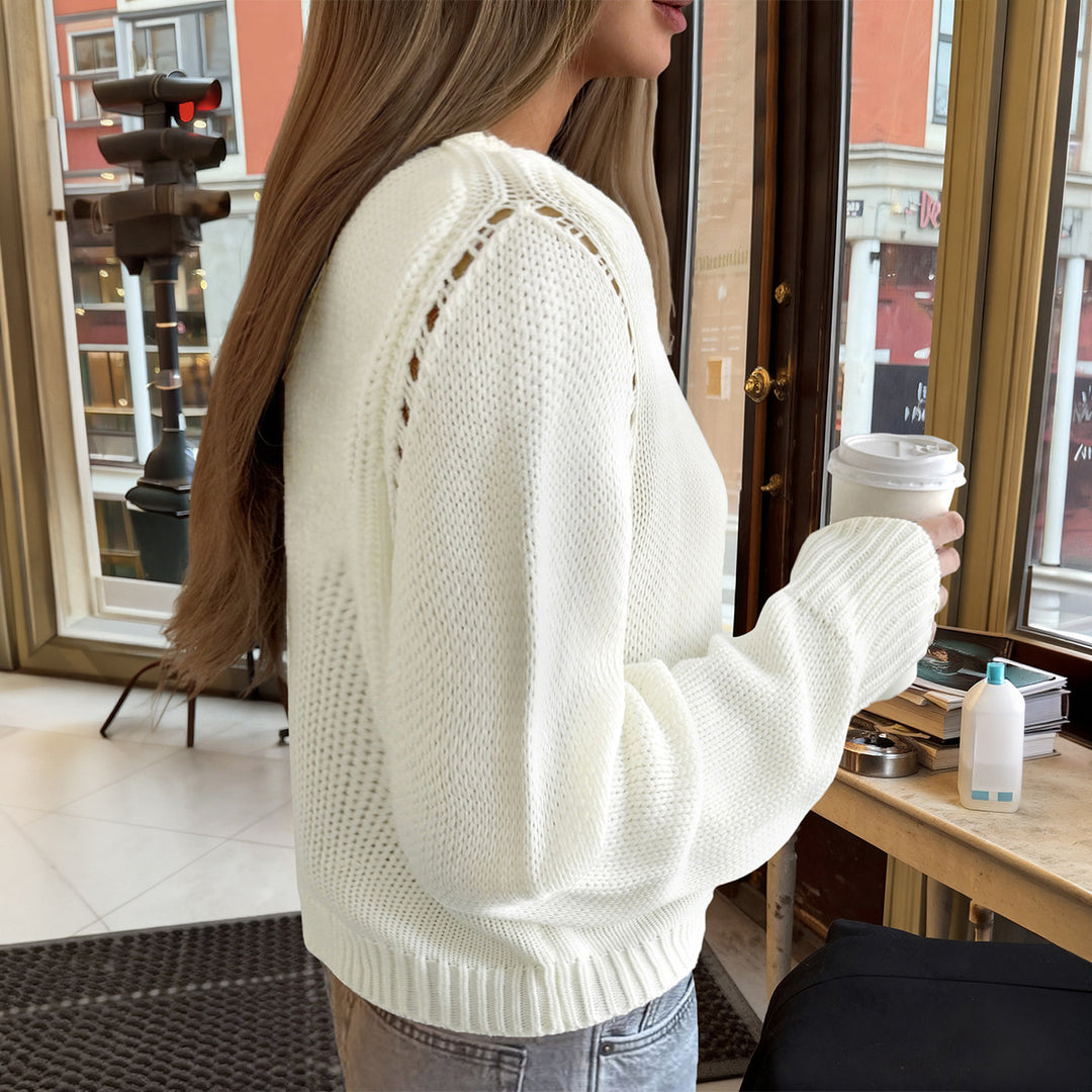 Damen nan gestrickter Feinstrick-Pullover mit Rundhalsausschnitt, leichter Oversize-Passform und gerippten Bündchen Shop Nory