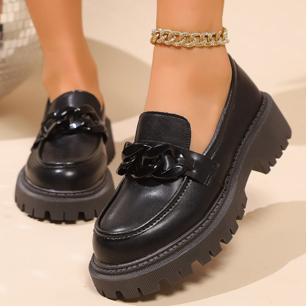 Damen Mokassins mit robustem Plateau und elegantem Riemendesign