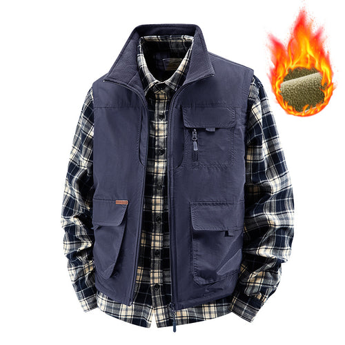 Herren Isolierte Outdoor-Arbeitweste mit hochschließendem Kragen, Fleece-Innenfutter und vielseitigen Organizer‑Taschen Shop Nory