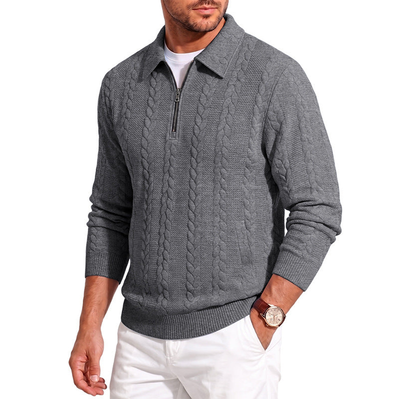 Herren Polokragen-Strickpullover mit Zopfstruktur und Halbzip Shop Nory