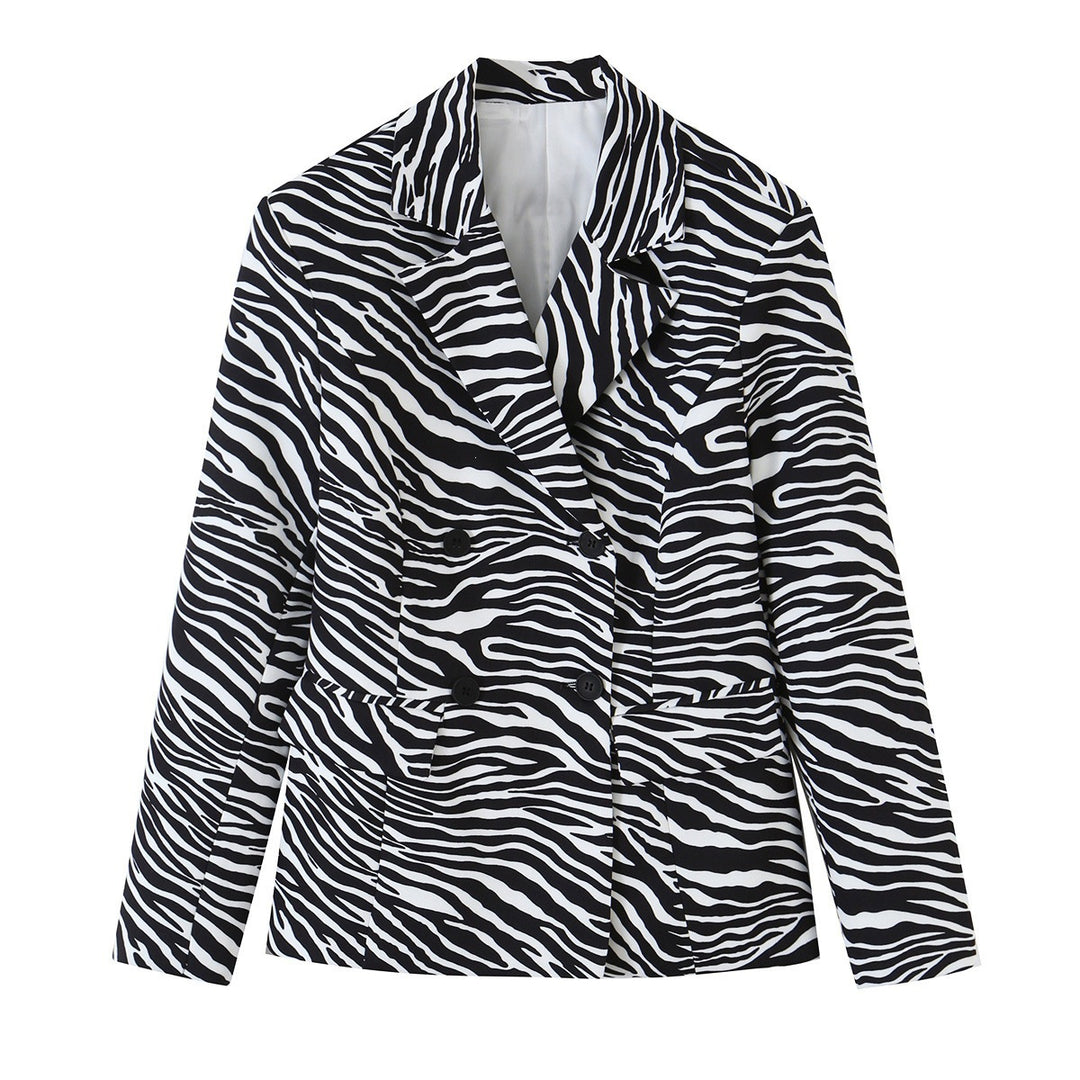 Damen Zebra-Print Blazer im Tailoring-Look mit Doppelreiher und figurbetonter Taille Shop Nory