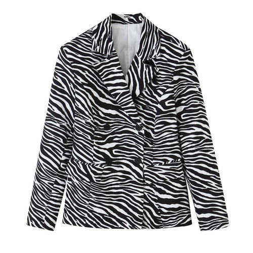 Damen Zebra-Print Blazer im Tailoring-Look mit Doppelreiher und figurbetonter Taille Shop Nory
