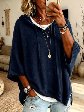 Damen Oversize Strickponcho mit Kapuze und kurzen Ärmeln Shop Nory