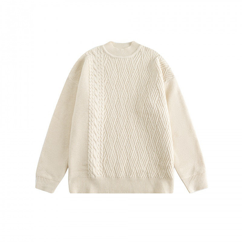 Unisex Oversize-Strickpullover mit asymmetrischem Zopfmuster und Rundhalsausschnitt Shop Nory