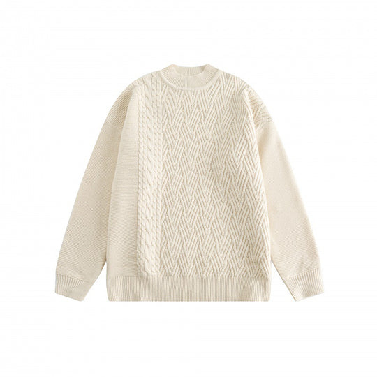 Unisex Oversize-Strickpullover mit asymmetrischem Zopfmuster und Rundhalsausschnitt Shop Nory