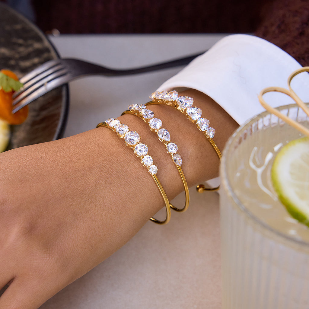 Damen Offenes Armband mit funkelnden Zirkonia und modernem Design Shop Nory