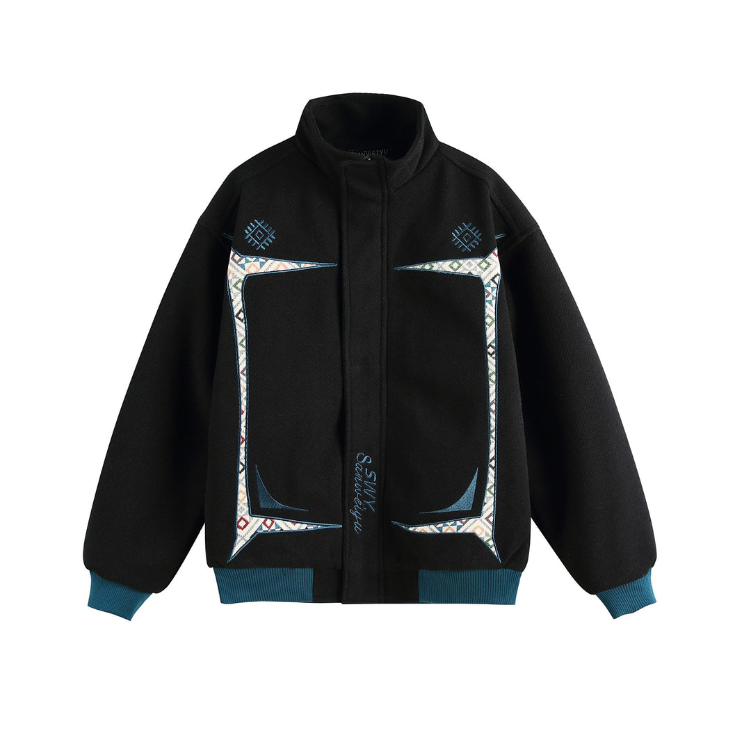 Damen Leichte Stehkragen-Jacke mit folkloren Stickapplikationen und gerippten Bündchen Shop Nory