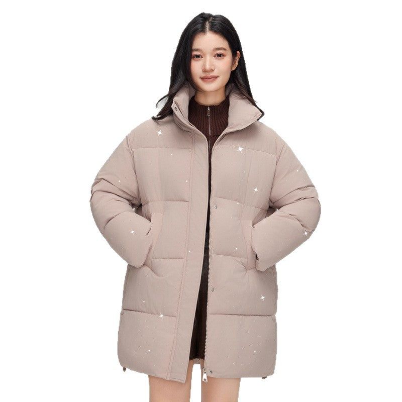 Damen nan mittellanger gesteppter Kurzmantel mit hohem Stehkragen, dezenter Glitzersteppung und leichter Thermoisolierung Shop Nory