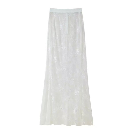Damen Langer Spitzen‑Maxirock mit elastischem Bund und transparentem Einsatz Shop Nory