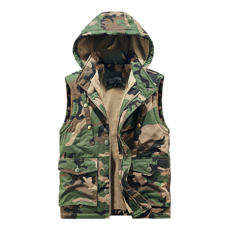 Herren Utility-Weste mit Kapuze, Teddyfutter und Multifunktionstaschen Shop Nory