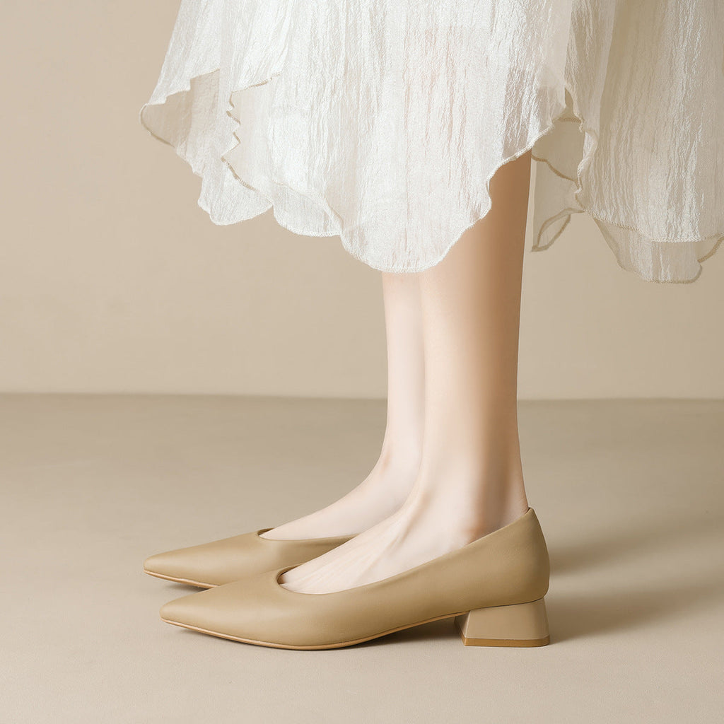 Damen elegante Pumps mit spitzem Zehenbereich und komfortablem Blockabsatz