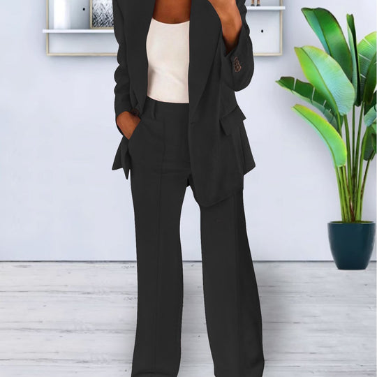 Damen Zweiteiliges Business-Casual Tailoring-Set mit Longline-Blazer und weitem Bundfalten-Hosenbein Shop Nory
