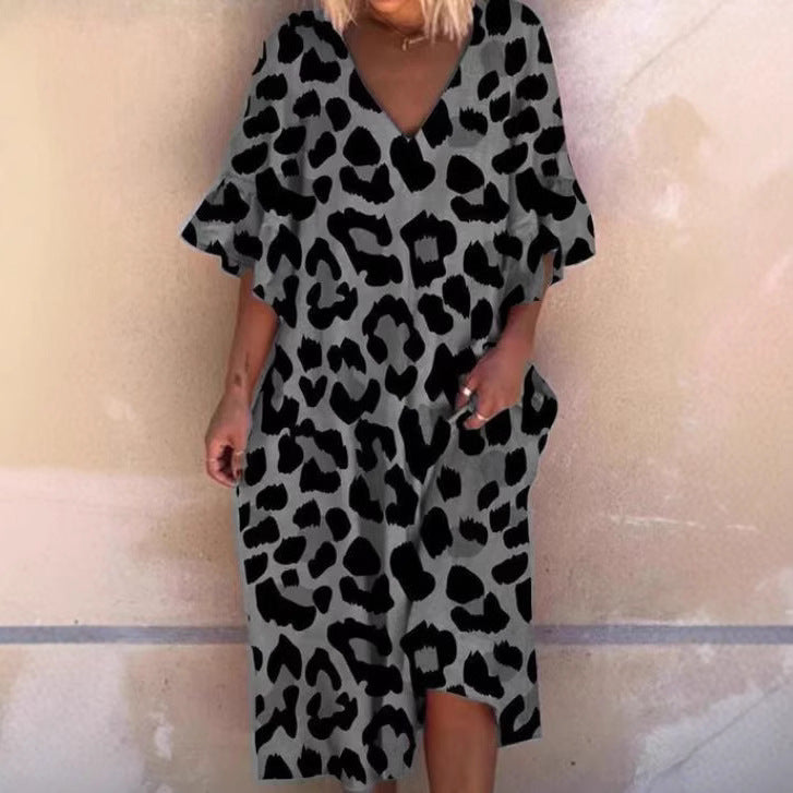 Damen Ärmelloses Kaftan Kleid im Leopardenmuster