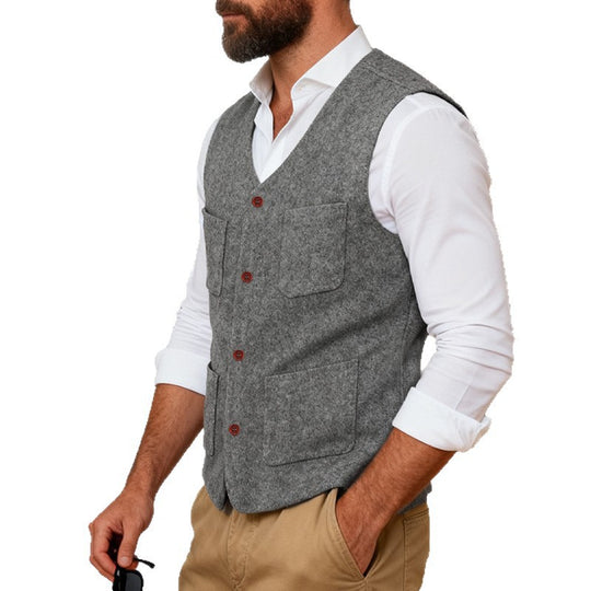 Herren Wollweste mit V-Ausschnitt und aufgesetzten Taschen Shop Nory